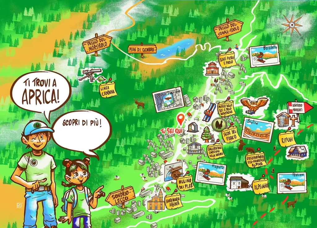 Scoprilo Vivilo Mappa illustrata di Aprica Parco delle Orobie Valtellinesi